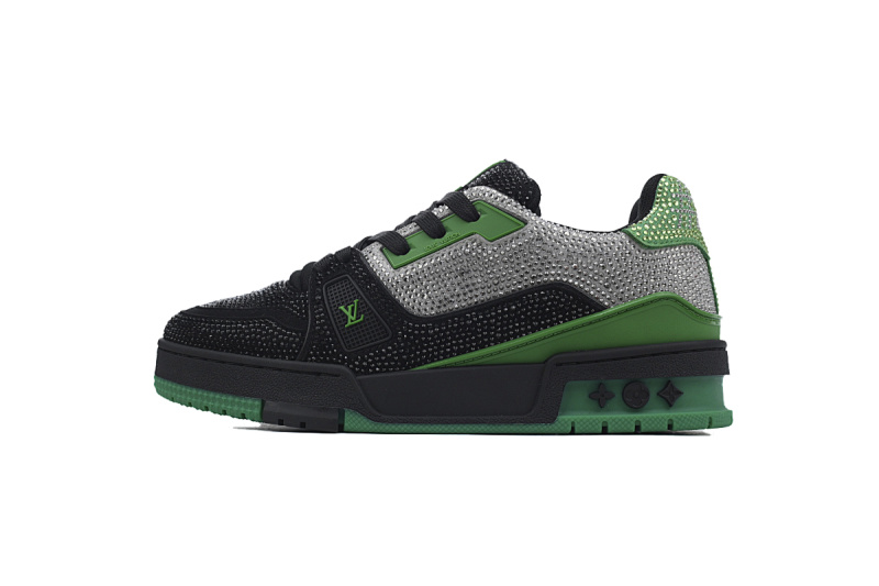 【EA0ET】黑绿钻 路易威登 LV钻面休闲板鞋 LOUIS VUITTON Trainer