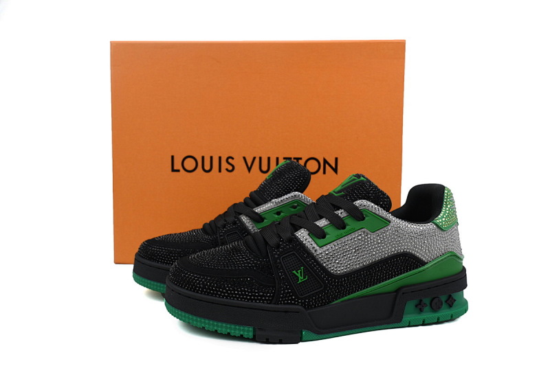【EA0ET】黑绿钻 路易威登 LV钻面休闲板鞋 LOUIS VUITTON Trainer