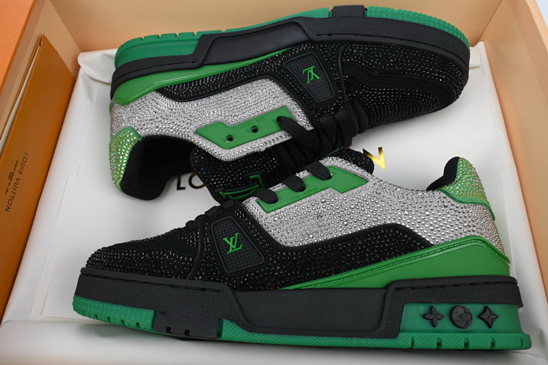 【EA0ET】黑绿钻 路易威登 LV钻面休闲板鞋 LOUIS VUITTON Trainer