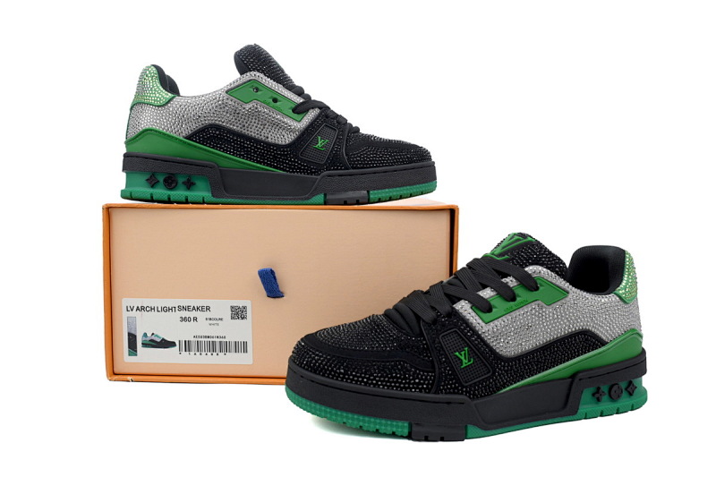 【EA0ET】黑绿钻 路易威登 LV钻面休闲板鞋 LOUIS VUITTON Trainer