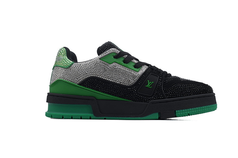 【EA0ET】黑绿钻 路易威登 LV钻面休闲板鞋 LOUIS VUITTON Trainer