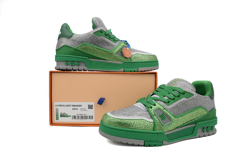 【EA0ET】灰绿钻 路易威登 LV钻面休闲板鞋 LOUIS VUITTON Trainer