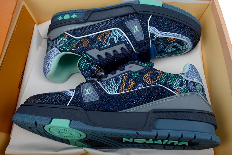 【EA0ET】蓝色迷彩钻 路易威登 LV钻面休闲板鞋 LOUIS VUITTON Trainer