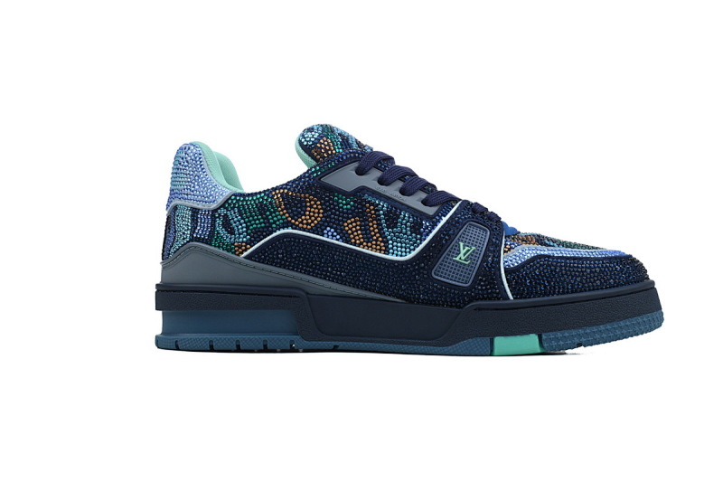 【EA0ET】蓝色迷彩钻 路易威登 LV钻面休闲板鞋 LOUIS VUITTON Trainer