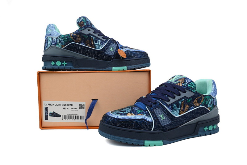 【EA0ET】蓝色迷彩钻 路易威登 LV钻面休闲板鞋 LOUIS VUITTON Trainer