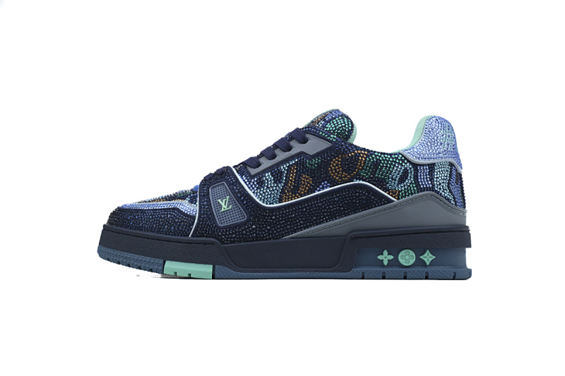 【EA0ET】蓝色迷彩钻 路易威登 LV钻面休闲板鞋 LOUIS VUITTON Trainer