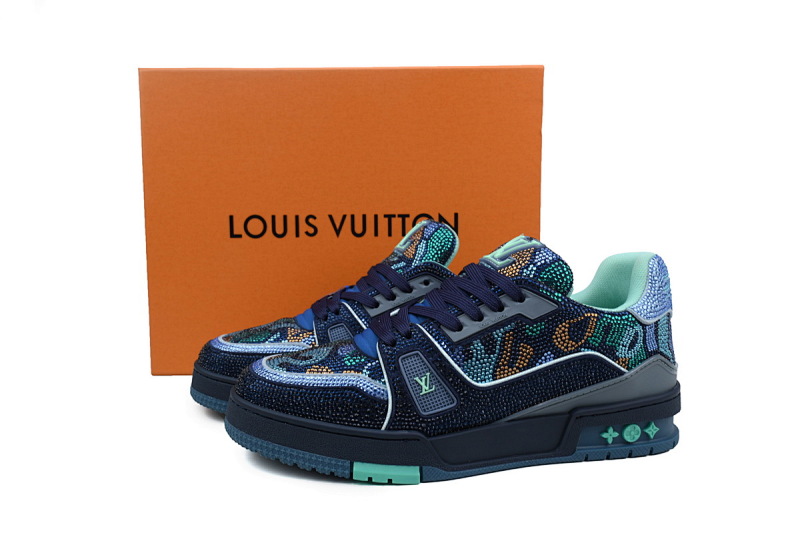 【EA0ET】蓝色迷彩钻 路易威登 LV钻面休闲板鞋 LOUIS VUITTON Trainer
