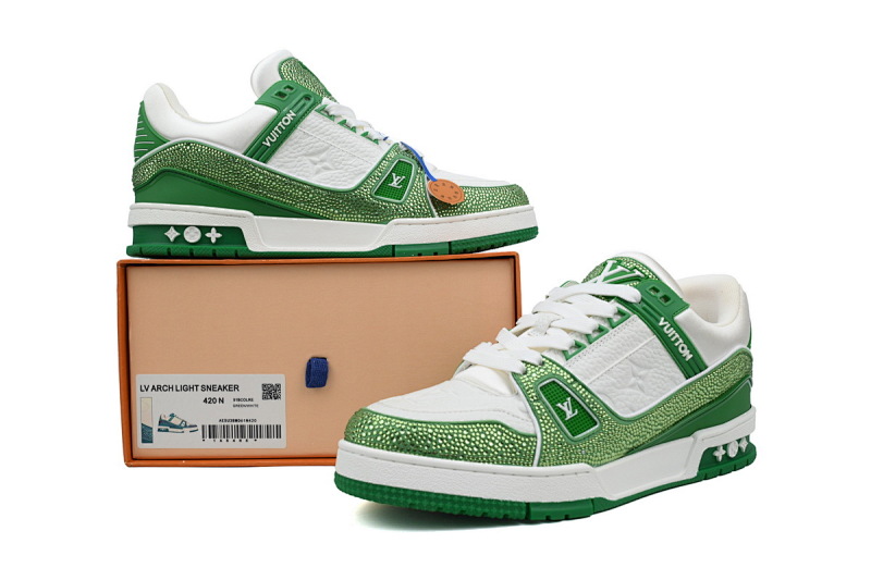 【EA0ET】绿白钻 路易威登 LV钻面休闲板鞋 LOUIS VUITTON Trainer
