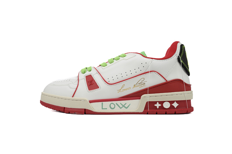 【EA0ET】限定红绿 路易威登 LV休闲板鞋 LOUIS VUITTON Trainer Red Green