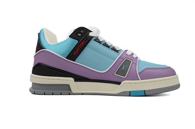 【EA0ET】圆头鞋蓝紫 LV板鞋 Louis Vuitton Trainer Blue Purple 圆头系带 低帮时尚板鞋