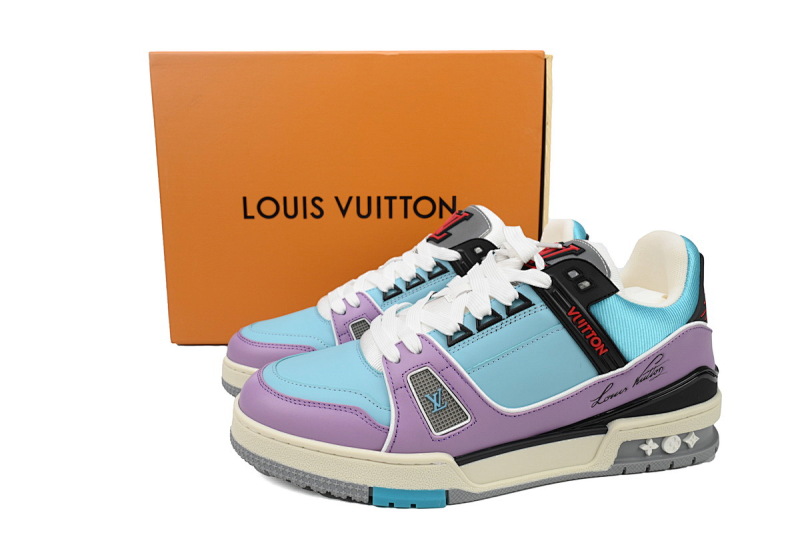 【EA0ET】圆头鞋蓝紫 LV板鞋 Louis Vuitton Trainer Blue Purple 圆头系带 低帮时尚板鞋
