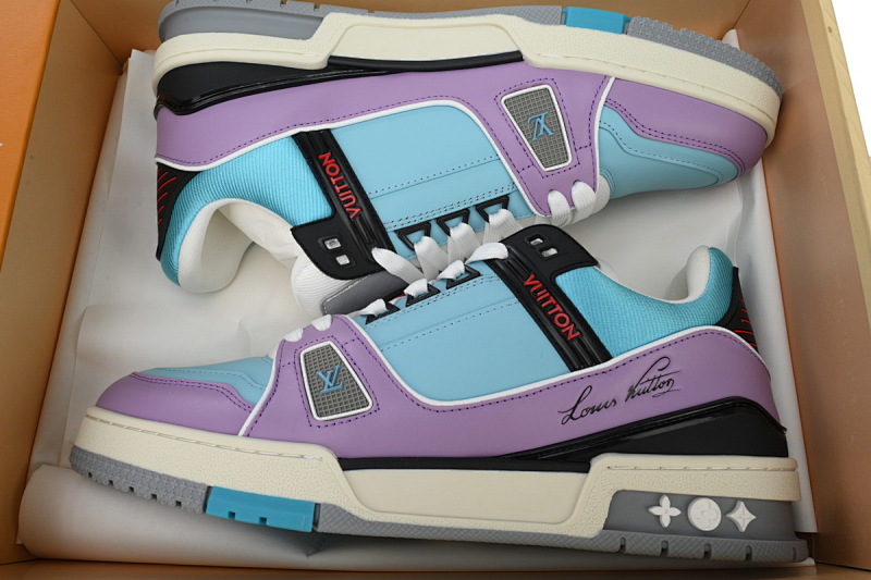 【EA0ET】圆头鞋蓝紫 LV板鞋 Louis Vuitton Trainer Blue Purple 圆头系带 低帮时尚板鞋