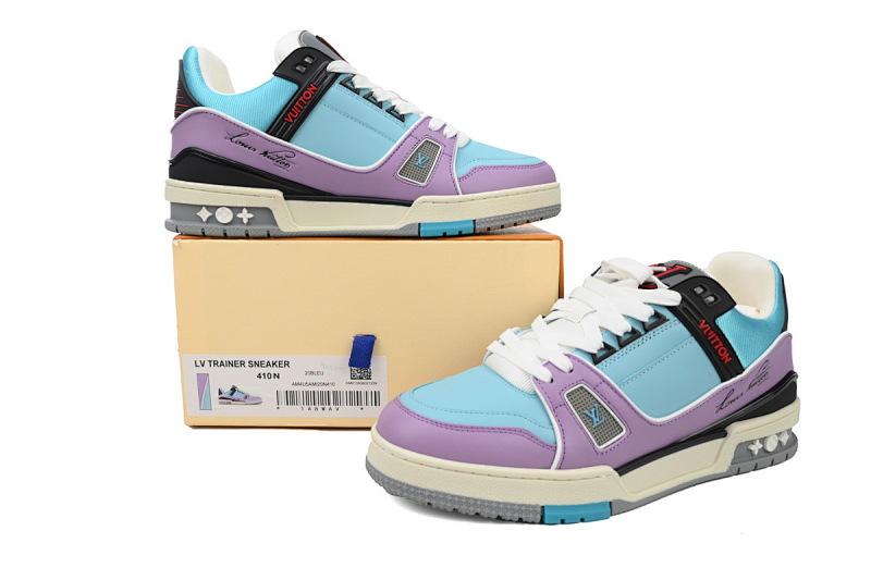 【EA0ET】圆头鞋蓝紫 LV板鞋 Louis Vuitton Trainer Blue Purple 圆头系带 低帮时尚板鞋