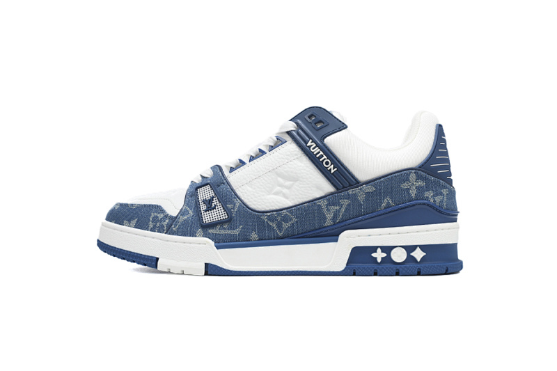 【EA0ET】蓝色牛仔 LV板鞋 Louis Vuitton Trainer Blue 牛仔布拼接低帮 时尚板鞋