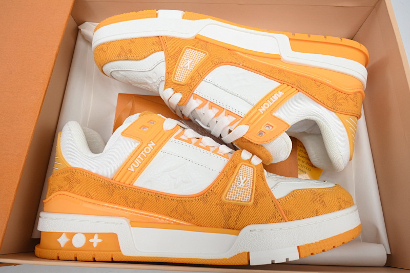 【EA0ET】黄色牛仔 LV板鞋 Louis Vuitton Trainer Yellow  牛仔布拼接低帮 时尚板鞋