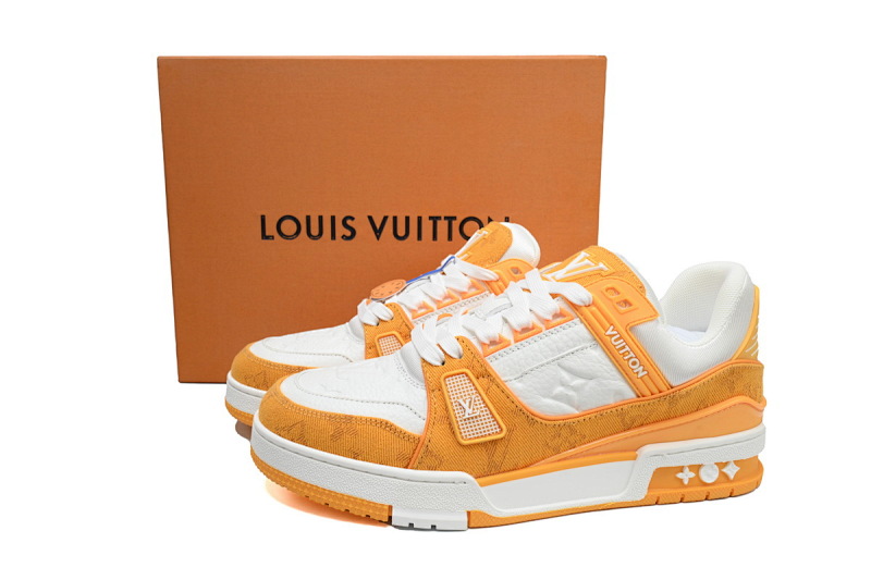 【EA0ET】黄色牛仔 LV板鞋 Louis Vuitton Trainer Yellow  牛仔布拼接低帮 时尚板鞋