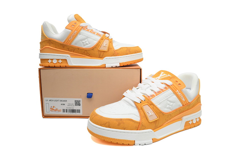【EA0ET】黄色牛仔 LV板鞋 Louis Vuitton Trainer Yellow  牛仔布拼接低帮 时尚板鞋