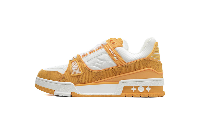 【EA0ET】黄色牛仔 LV板鞋 Louis Vuitton Trainer Yellow  牛仔布拼接低帮 时尚板鞋