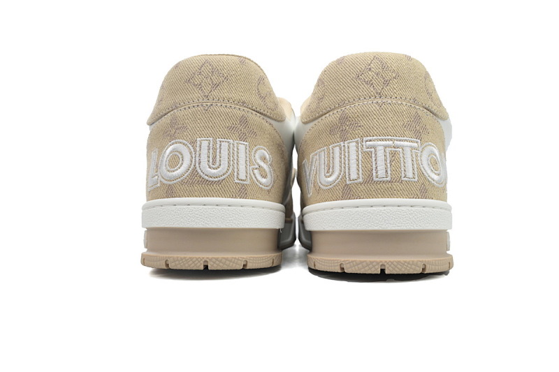 【EA0ET】牛仔杏色魔术贴 LV板鞋 Louis Vuitton Trainer Apricot 网眼经典印花 时尚板鞋