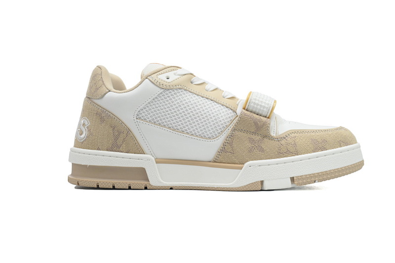 【EA0ET】牛仔杏色魔术贴 LV板鞋 Louis Vuitton Trainer Apricot 网眼经典印花 时尚板鞋