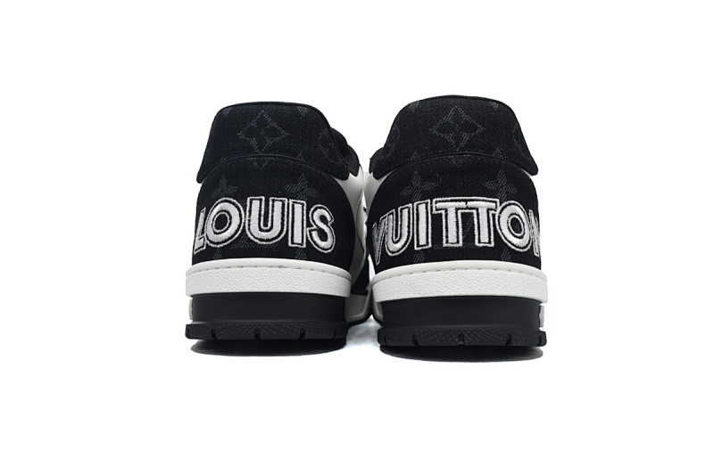 【EA0ET】牛仔黑色魔术贴 LV板鞋 Louis Vuitton Trainer Black 网眼经典印花 时尚板鞋