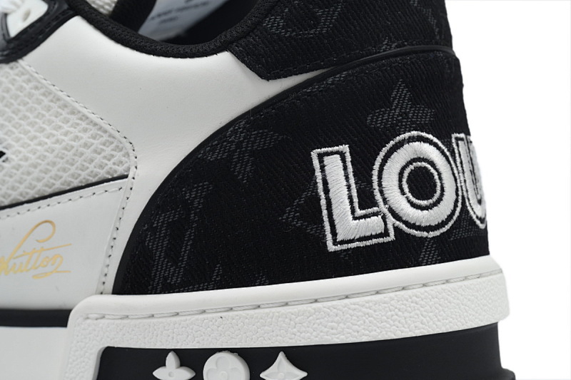【EA0ET】牛仔黑色魔术贴 LV板鞋 Louis Vuitton Trainer Black 网眼经典印花 时尚板鞋
