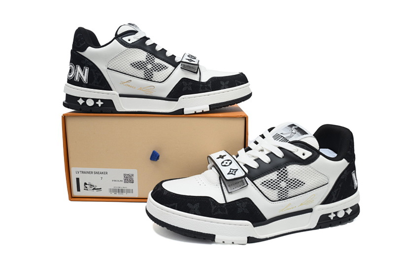 【EA0ET】牛仔黑色魔术贴 LV板鞋 Louis Vuitton Trainer Black 网眼经典印花 时尚板鞋