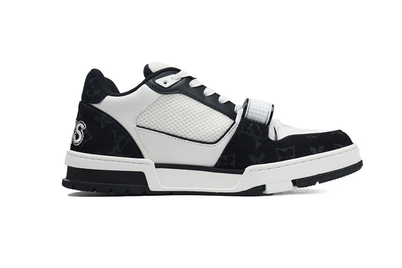 【EA0ET】牛仔黑色魔术贴 LV板鞋 Louis Vuitton Trainer Black 网眼经典印花 时尚板鞋