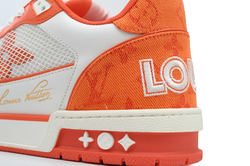 【EA0ET】牛仔橙色魔术贴 LV板鞋 Louis Vuitton Trainer Orange 网眼经典印花 时尚板鞋
