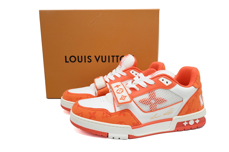 【EA0ET】牛仔橙色魔术贴 LV板鞋 Louis Vuitton Trainer Orange 网眼经典印花 时尚板鞋
