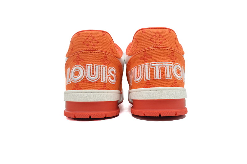 【EA0ET】牛仔橙色魔术贴 LV板鞋 Louis Vuitton Trainer Orange 网眼经典印花 时尚板鞋
