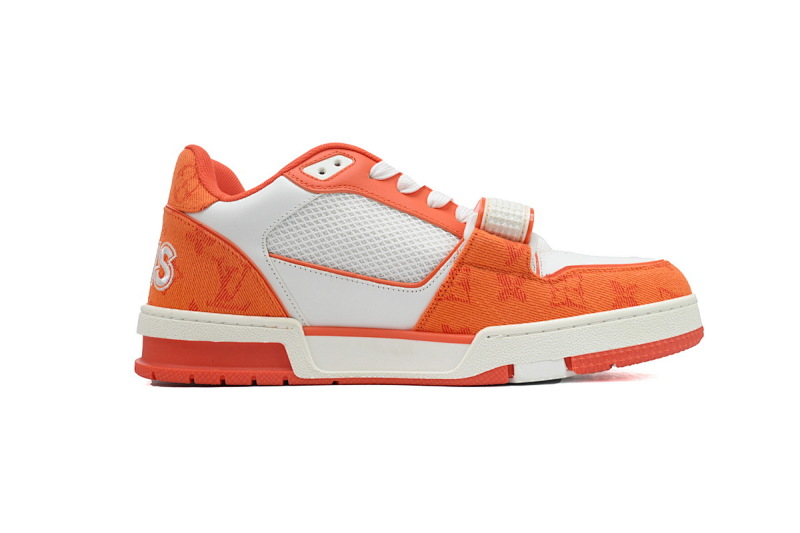 【EA0ET】牛仔橙色魔术贴 LV板鞋 Louis Vuitton Trainer Orange 网眼经典印花 时尚板鞋