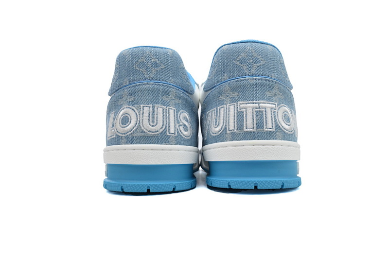 【EA0ET】牛仔蓝色魔术贴 LV板鞋 Louis Vuitton Trainer Blue 网眼经典印花 时尚板鞋