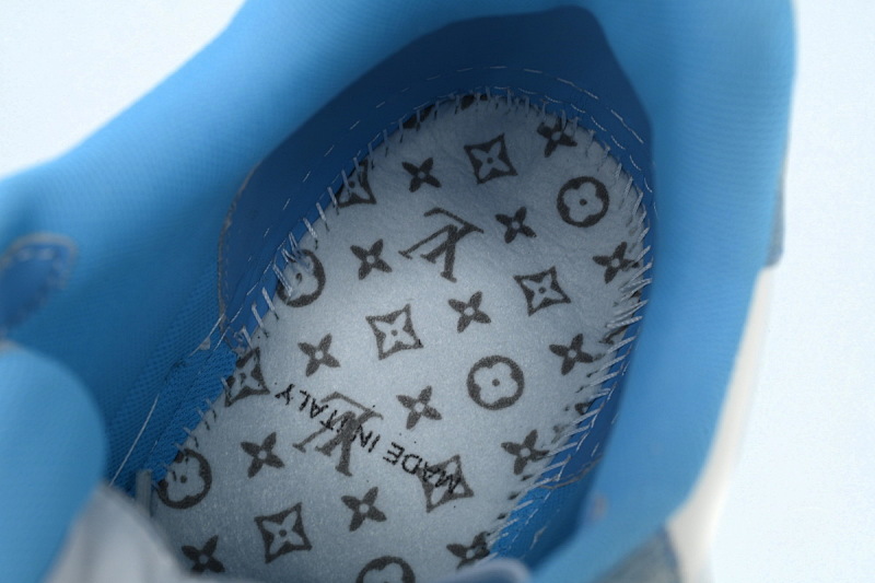 【EA0ET】牛仔蓝色魔术贴 LV板鞋 Louis Vuitton Trainer Blue 网眼经典印花 时尚板鞋
