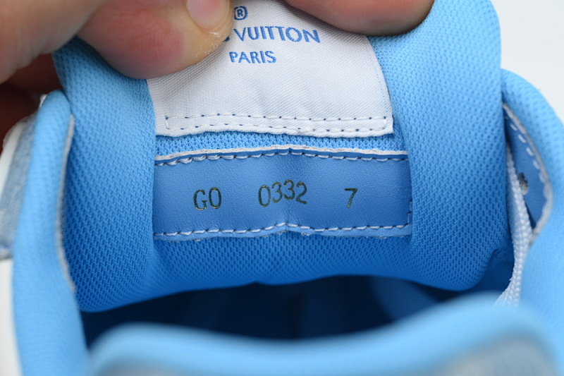 【EA0ET】牛仔蓝色魔术贴 LV板鞋 Louis Vuitton Trainer Blue 网眼经典印花 时尚板鞋