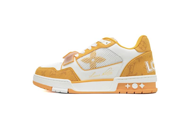 【EA0ET】牛仔黄色魔术贴 LV板鞋 Louis Vuitton Trainer Yellow 网眼经典印花 时尚板鞋