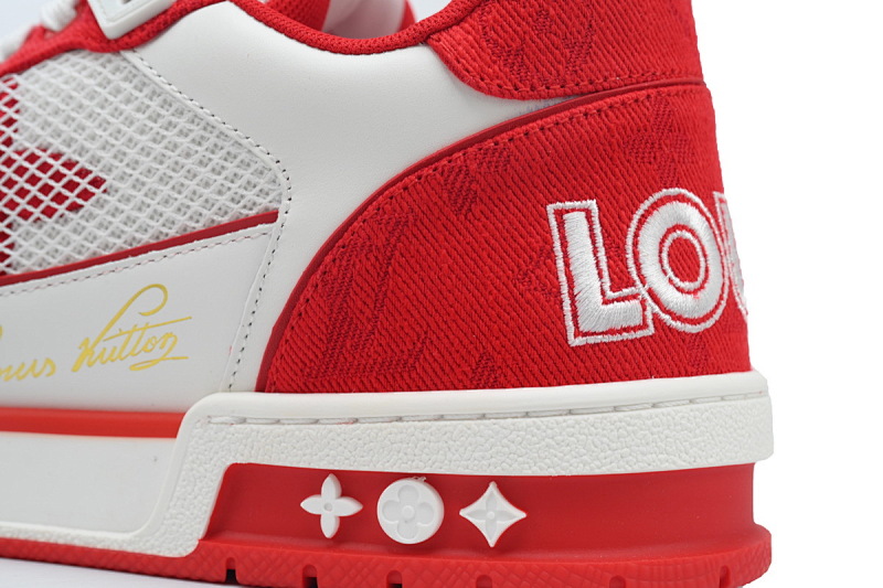 【EA0ET】牛仔玫红魔术贴 LV板鞋 Louis Vuitton Trainer Rose Red 网眼经典印花 时尚板鞋