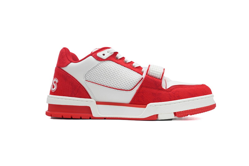 【EA0ET】牛仔玫红魔术贴 LV板鞋 Louis Vuitton Trainer Rose Red 网眼经典印花 时尚板鞋