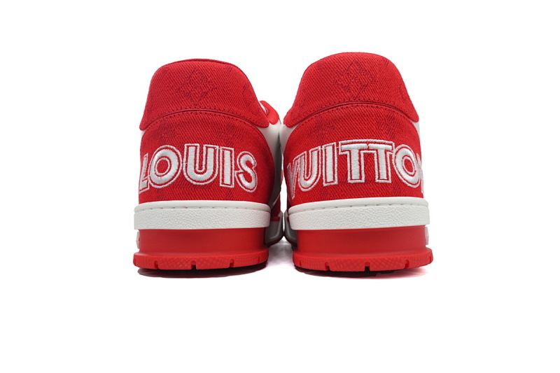 【EA0ET】牛仔玫红魔术贴 LV板鞋 Louis Vuitton Trainer Rose Red 网眼经典印花 时尚板鞋