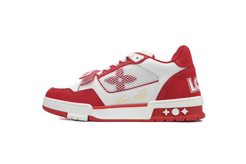 【EA0ET】牛仔玫红魔术贴 LV板鞋 Louis Vuitton Trainer Rose Red 网眼经典印花 时尚板鞋