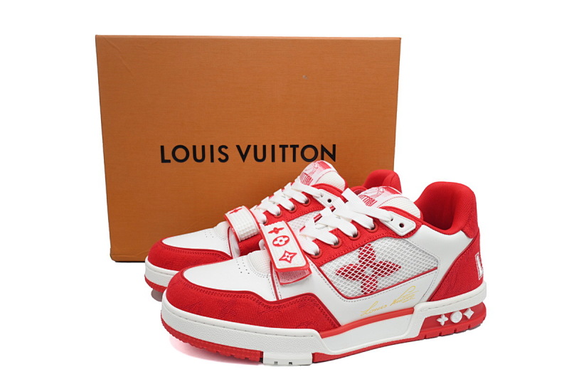 【EA0ET】牛仔玫红魔术贴 LV板鞋 Louis Vuitton Trainer Rose Red 网眼经典印花 时尚板鞋