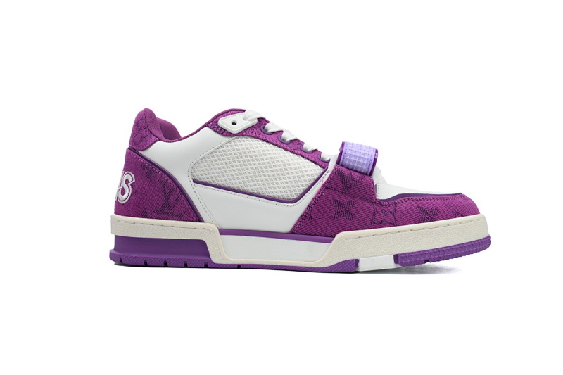 【EA0ET】牛仔紫色魔术贴 LV板鞋 Louis Vuitton Trainer Purple 网眼经典印花 时尚板鞋