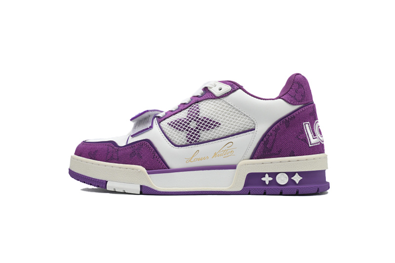 【EA0ET】牛仔紫色魔术贴 LV板鞋 Louis Vuitton Trainer Purple 网眼经典印花 时尚板鞋