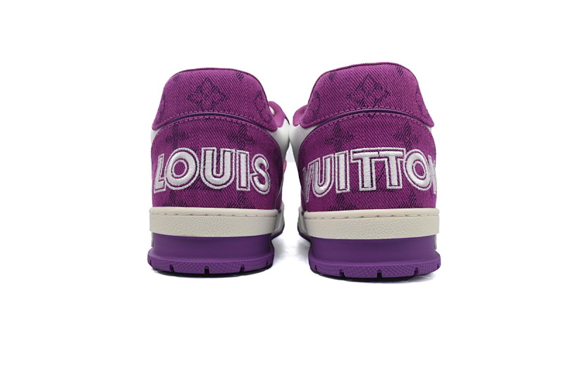 【EA0ET】牛仔紫色魔术贴 LV板鞋 Louis Vuitton Trainer Purple 网眼经典印花 时尚板鞋
