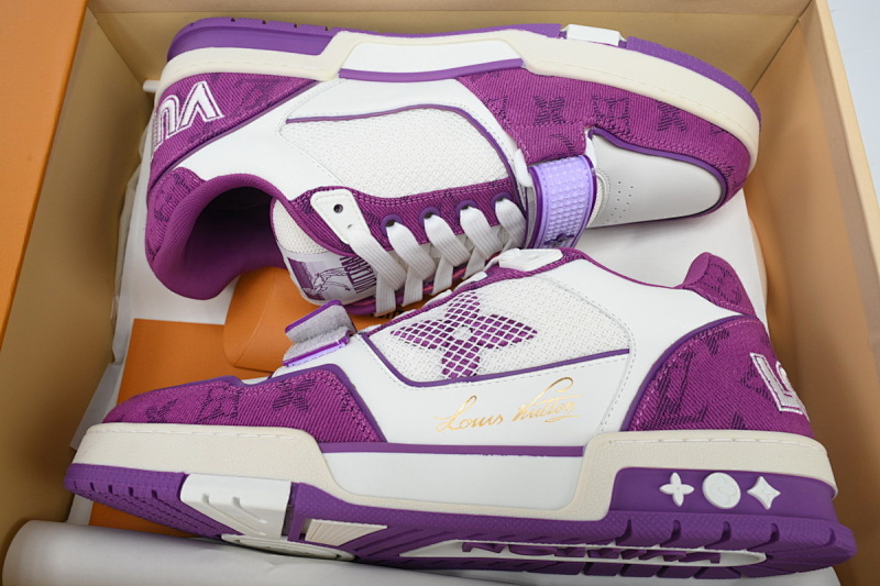 【EA0ET】牛仔紫色魔术贴 LV板鞋 Louis Vuitton Trainer Purple 网眼经典印花 时尚板鞋