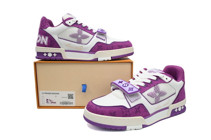 【EA0ET】牛仔紫色魔术贴 LV板鞋 Louis Vuitton Trainer Purple 网眼经典印花 时尚板鞋