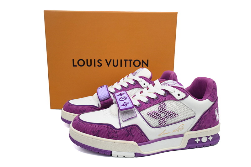 【EA0ET】牛仔紫色魔术贴 LV板鞋 Louis Vuitton Trainer Purple 网眼经典印花 时尚板鞋