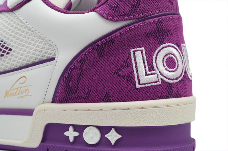 【EA0ET】牛仔紫色魔术贴 LV板鞋 Louis Vuitton Trainer Purple 网眼经典印花 时尚板鞋