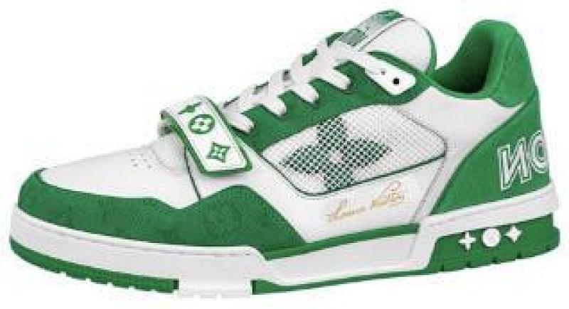 【EA0ET】牛仔绿色魔术贴 LV板鞋 Louis Vuitton Trainer Green 网眼经典印花 时尚板鞋