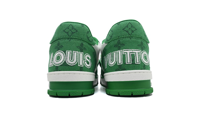 【EA0ET】牛仔绿色魔术贴 LV板鞋 Louis Vuitton Trainer Green 网眼经典印花 时尚板鞋